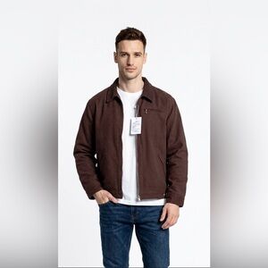 Men's Lightweight Brown Denim Jacket Fully Zip Long Sleeve Pockets Size L